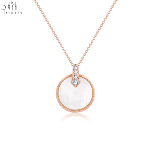 New Arrival 18K <b>Solid</b> Rose <b>Gold</b> Natural White Mother-of-Pearl With Natural Diamond <b>Pendant</b> Necklace For Women's Anniversary Gift - Product Image 2