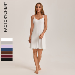 Chemise de nuit pour femme Chen, col en V, blanche, en viscose fine, pour l'été, vêtement d'intérieur - Product Image 5