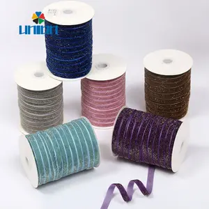 Custom 3/8 Inch Nylon Metallic Velvet Glitter Ribbon