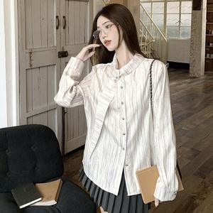 Camisa Francesa con Cuello Tie Dye para Mujer, Manga Larga, Rayas, Botones, Corte Holgado, Diseño 3D para Uso Diario - Product Image 5