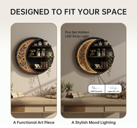 Étagère murale en bois en forme de croissant de lune avec LED, 3 niveaux, pour l'affichage de bouteilles d'huiles essentielles en cristal, style gothique bohème, décoration murale