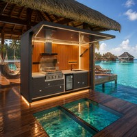 Cuisine extérieure modulaire de luxe haut de gamme en conteneur préfabriqué avec ensemble complet de barbecue pour les grillades à domicile
