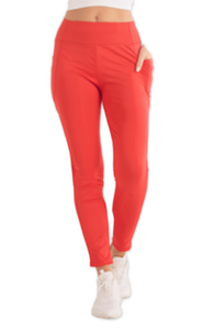 Leggings Yoga J705Z a Vita Alta, Elasticizzati in Quattro Direzioni, in Spandex e Poliestere, Tinta Unita con Tasche - Product Image 1