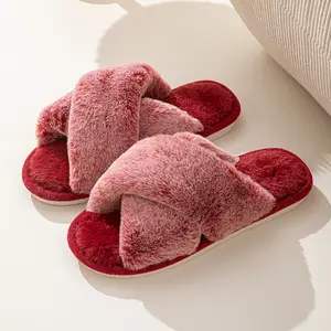 Hoge Kwaliteit Luxe Dames Private Label Slaapkamer Wollen Voering Mode Bont Slippers