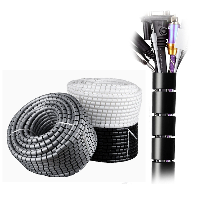 PE Cable Management Tube Sleeve Under Desk Wire Organizer for Cords, Spiral Cable Wrap Cover, Pet Proof Cable Protector