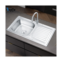Meilleure vente en gros Évier de cuisine à une cuvette Évier de cuisine moderne de type 304 en acier inoxydable avec plateau