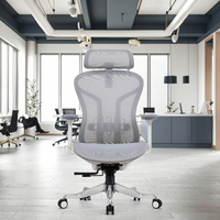 Chaise de bureau contemporaine ergonomique en maille avec support lombaire, cadre en alliage d'aluminium, dossier haut réglable, pivotante et roulante