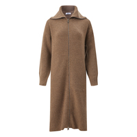 Robe en tricot de cachemire à col rabattu pour femme, manches longues, longueur genou, coupe droite, tricot d'hiver, fabricant sur mesure