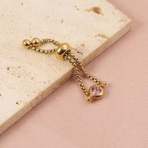 แฟชั่นมิตรภาพสีชมพูเพทายแหวนห่วงโซ่เครื่องประดับปรับได้ห่วงโซ่สแตนเลสแหวน birthstone - Product Image 3