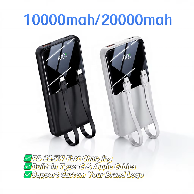 Business Travel 10000mah/20000mAh Power Bank PD22.5W Supplier Price High Quality Power Bank Digital Display Built-in 2 Cable