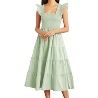 2025 High Quality Modest Style <strong>Best</strong> <strong>Selling</strong> Square Neck Ruffle Shoulder Flare Clothing <strong>Women</strong> Fashion Casual Elegant <strong>Dresses</strong>