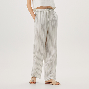 Taille haute élastique lin tissu pantalon ample printemps et été dames vêtements <span class=keywords><strong>de</strong></span> bureau décontracté bande <span class=keywords><strong>crayon</strong></span> pantalon pantalon pour femmes - Product Image 3