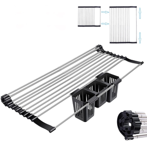 Amazon Hot Sell Customized kitchen stainless steel roll up dish drying rack over the sink