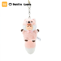 Porte-clés en peluche série Friendsheep Lucky Big Tail, pendentif animal à longue queue, breloque de sac, jouet fait main, renard rose
