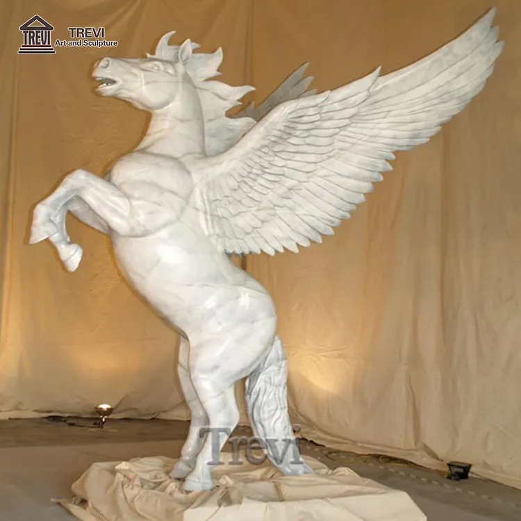 Perfect Life Size Lifelike Marble Animal Flying Horse Statue With Wings Sculpture