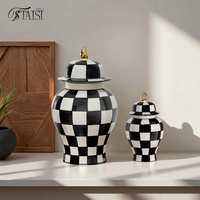 Vase en céramique à carreaux noirs et blancs, pots à gingembre peints à la main, décoration d'intérieur, centre de table moderne, vase pour fleurs