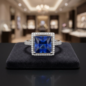 Elegante Anillo de Plata de Ley 925 con Zirconia Azul Corte Princesa y Engaste de Garras, Joyería de Piedra Cuadrada para Compromiso de Mujer - Product Image 3