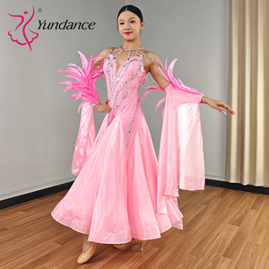 B-25145 yundance thiết kế riêng Chất lượng cao Phụ nữ trữ tình khiêu vũ trang phục khiêu vũ trang phục tùy chỉnh màu Hồng satin voan Waltz cạnh tranh - Product Image 5