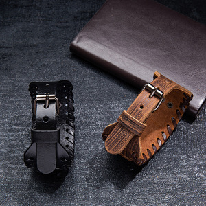 Punk <span class=keywords><strong>nordique</strong></span> <span class=keywords><strong>mythologie</strong></span> tissé large en cuir véritable Viking <span class=keywords><strong>Odin</strong></span> Totem Thor marteau Runes boussole manchette Bracelets hommes - Product Image 5
