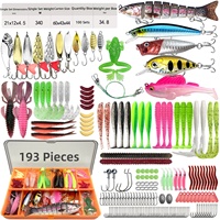 Lot de 193 leurres artificiels souples (type grenouille, bouche de cheval, graines brillantes, poisson minnow) - Portable et durable pour la pêche au bar en rivière