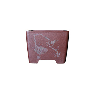 Maceta Cuadrada de Arcilla Morada Hecha a Mano para Bonsái, Mini Maceta Grabada para Bonsái de Palma de Escritorio, Zhang Kelei - Product Image 5