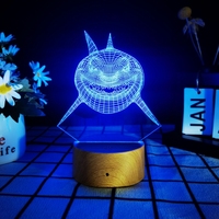 Lampe à Led en Acrylique 3D avec Base en Grain de Bois pour la Maison Veilleuse pour Enfant Cadeau d'Anniversaire Lampe de Chevet Petite Lumière de Maison