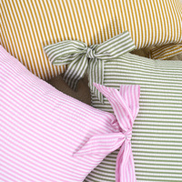 Housse de coussin carrée en coton teint en fil rayé style coréen avec nœuds aux quatre coins, décoration de canapé douce et élégante