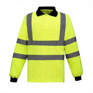 Long Sleeve Yellow Reflective Breathable Unisex Polyester Polo Shirt High Visibility Safety Workwear - Product Image 1
