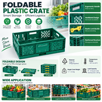 Panier de rangement en plastique rigide réutilisable pour supermarché, vert, 606x408x116mm, pliable, empilable, style maille, pour fruits et légumes