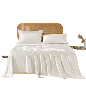 Parure de draps de luxe 100 % soie 200 fils, 4 pièces, poches profondes de 40 cm, 1 drap-housse, 1 drap plat, 2 taies d'oreiller, housse de couette - Product Image 1