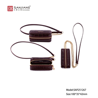 SANJIANG Mini sac bandoulière de luxe en cuir PU, étui à rouge à lèvres à double fermeture éclair avec chaîne et sangle en cuir pour femme