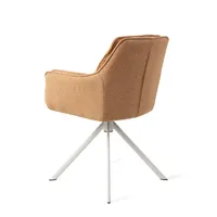 Fauteuil de salle à manger élégant en tissu bouclé beige rembourré avec base en métal