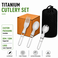 Ensemble de couverts pliants en titane pur pour le camping en plein air, kit de pique-nique portable 3 pièces, sûr pour la santé