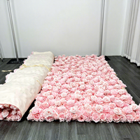 Nouvelle Murale Florale Artificielle DKB 8x8 pieds, Toile de Fond 5D en Soie Rose et Orange, Palette de Couleurs Chaudes, Roses et Lotus, Mur de Fleurs en Soie Enroulable