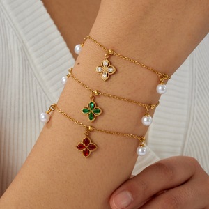 Fashion Pendant Necklace Gold Plated Stainless Steel Imitation Pearl Flower Charm Everyday Wearing Jewelry B2106 B2107 B2108 - Product Image 2
