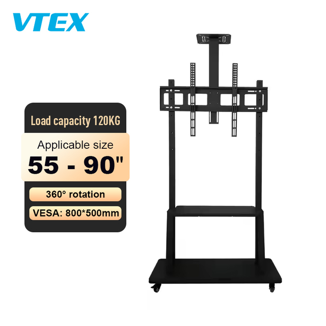 Mobile Tv Cart Rolling Floor Stand Lockable Wheels Height Adjustable Trolley 55-90 Inch Interactive Whiteboard Tv Display Stand