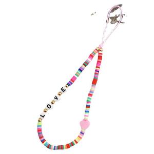 2025 nouveau multicolore Anti-perte étui de téléphone portable corde à la main polymère argile breloque perles porte-clés lanière de téléphone portable pour les femmes - Product Image 5