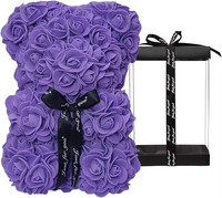 Ours en peluche de 25 cm avec fleurs artificielles en PE, couleur personnalisable, pour la fête des mères, Noël, la Saint-Valentin, anniversaire, mariage, fête