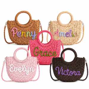 Custom Woven Shoulder <b>Bag</b> with Name, Personalized <b>Straw</b> <b>Crossbody</b> Purse for Beach Vacation, Handbag Travel Gift for Women - Product Image 1