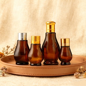 Flacon en <span class=keywords><strong>verre</strong></span> cosmétique 10ml/20ml/30ml/50ml/100ml, flacon compte-gouttes, flacon pour huile capillaire, couvercle doré, cylindre en <span class=keywords><strong>verre</strong></span> ambré mat - Product Image 2