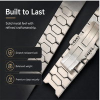 Bracelet de montre en acier inoxydable à maillons géométriques de qualité supérieure, argent brossé, bracelet de remplacement en métal avec fermoir déployant