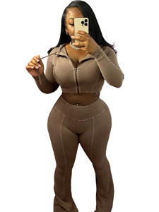 Promo Musim Gugur Musim Dingin Atasan Crop Hoodie Lengan Panjang Wanita Kasual Setelan Dua Potong Serasi 2 Piece Set - Product Image 4