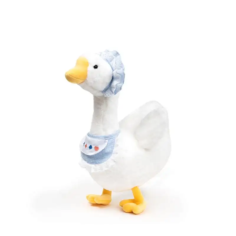 Brinquedo de pelúcia de ganso branco com babador de 30 cm de altura para crianças