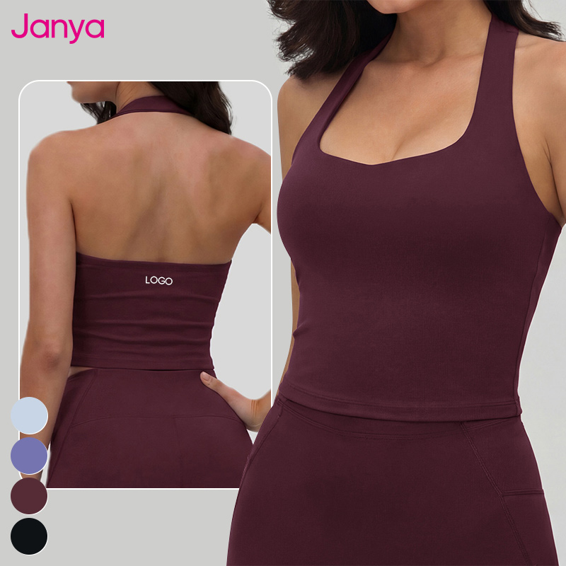 Janya Women's Removable Pads Gym Tank Tops Breathable Backless Fitness Sports Vest Halter Neck Running Yoga Tank Top for Women