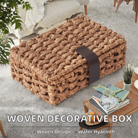 Panier de rangement décoratif en jacinthe d'eau tressée, couvercle en forme de boîte, rectangulaire naturel, pour décoration intérieure, étagère, table basse, console