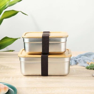 Bamboo Lid Stainless Steel Lunch Box 500ML 1000ML 1500ML 2500ML Rectangle Food Storage <b>Container</b> For Meal Prep Outdoor Use - Product Image 4