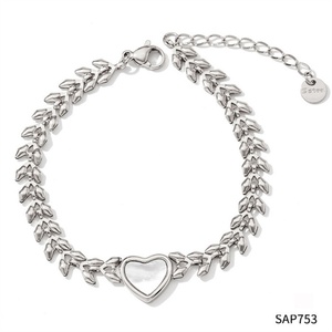 Good Quality Stainless Steel Ear of Wheat Chain Heart Charm Natural <b>Shell</b> Gold Plated Women's <b>Bracelet</b> - Product Image 2