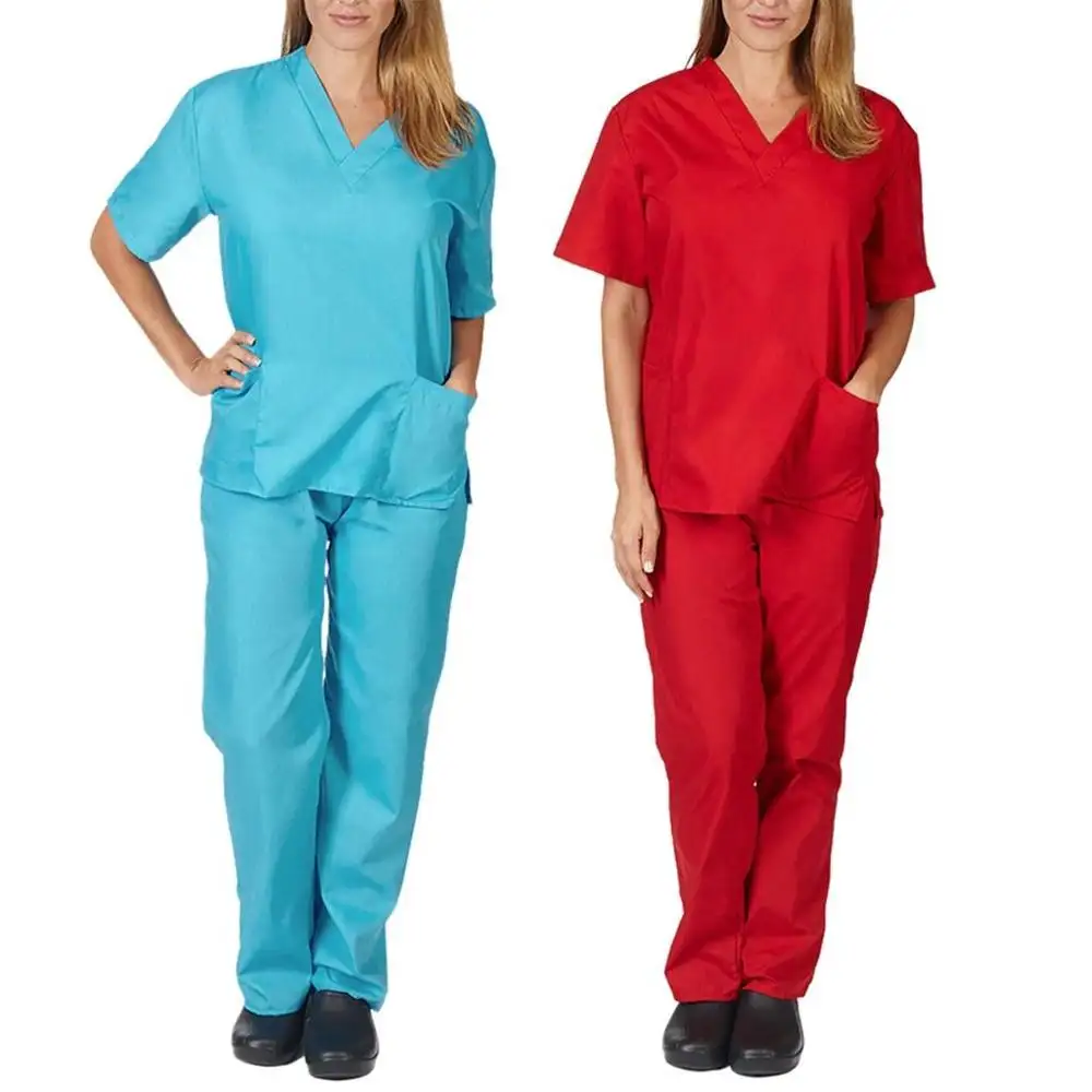 All Color Shades Scrubs Medical Uniforms Polyester Nursing Hospital Tunic For Air Hostess Scrubs Stretchy Uniform Nurse Scrubs