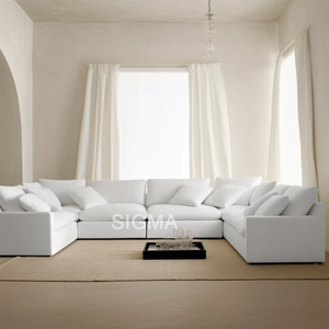 Canapé modulaire en tissu blanc minimaliste moderne en forme de L pour salon, villa de luxe, appartement, espace lounge - Product Image 2