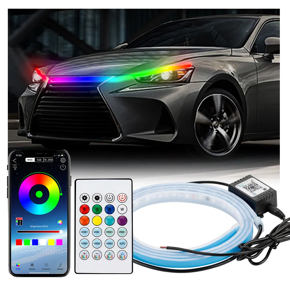 KEEN RGB Dream Color Auto LED Hood Lamp Wireless APP Control Decorative Flexible Light Strip 5050 led DRL Car Headlight Bar